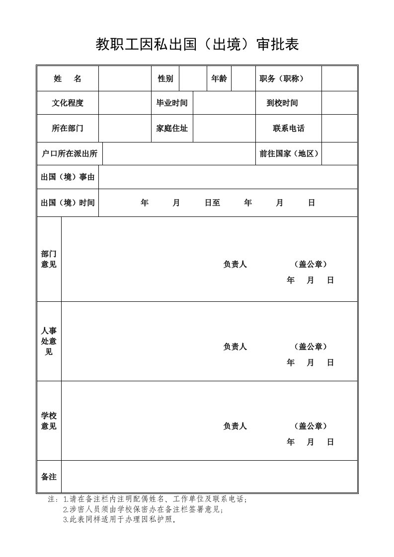 教职工因私出国（出境）审批表.doc