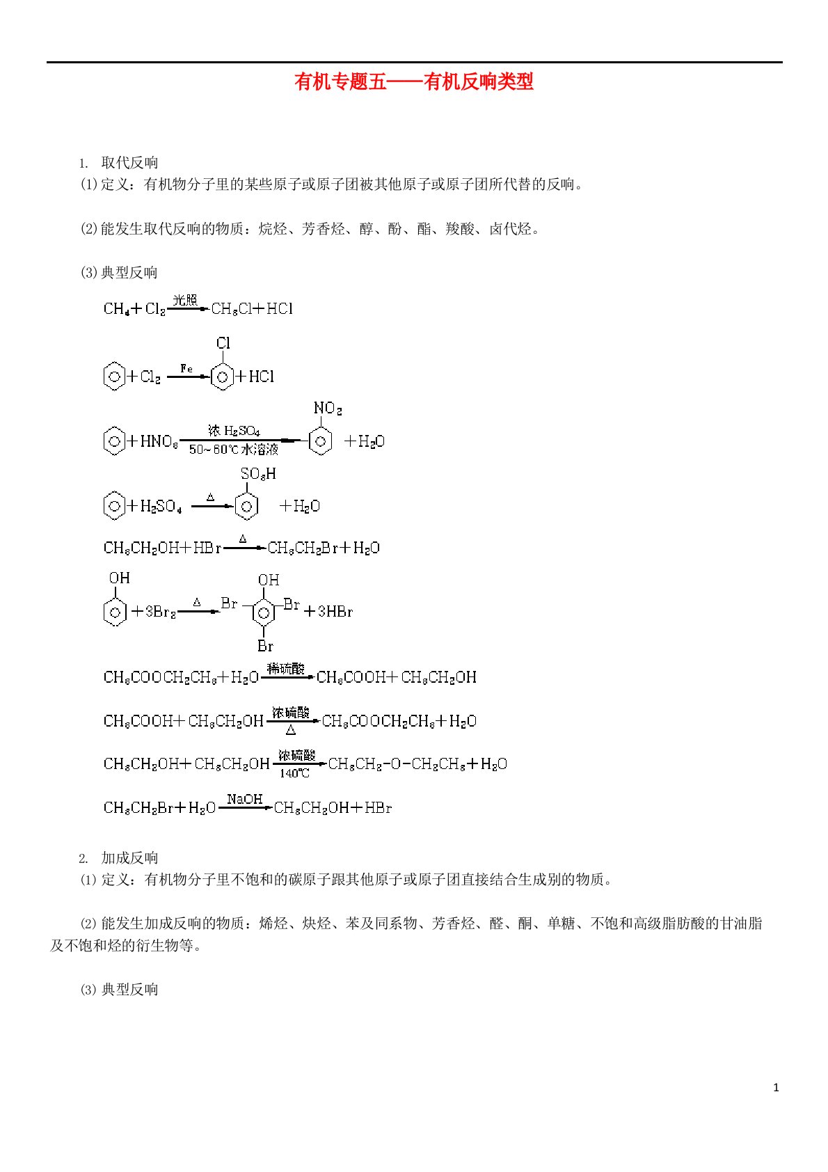 北京四中2023年届高三化学总复习有机专题五有机反应类型