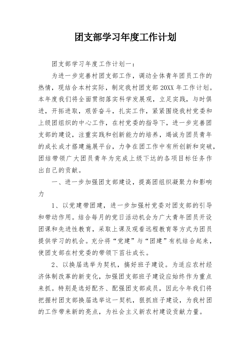 团支部学习年度工作计划