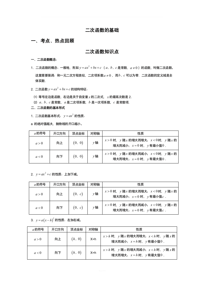 二次函数知识点梳理