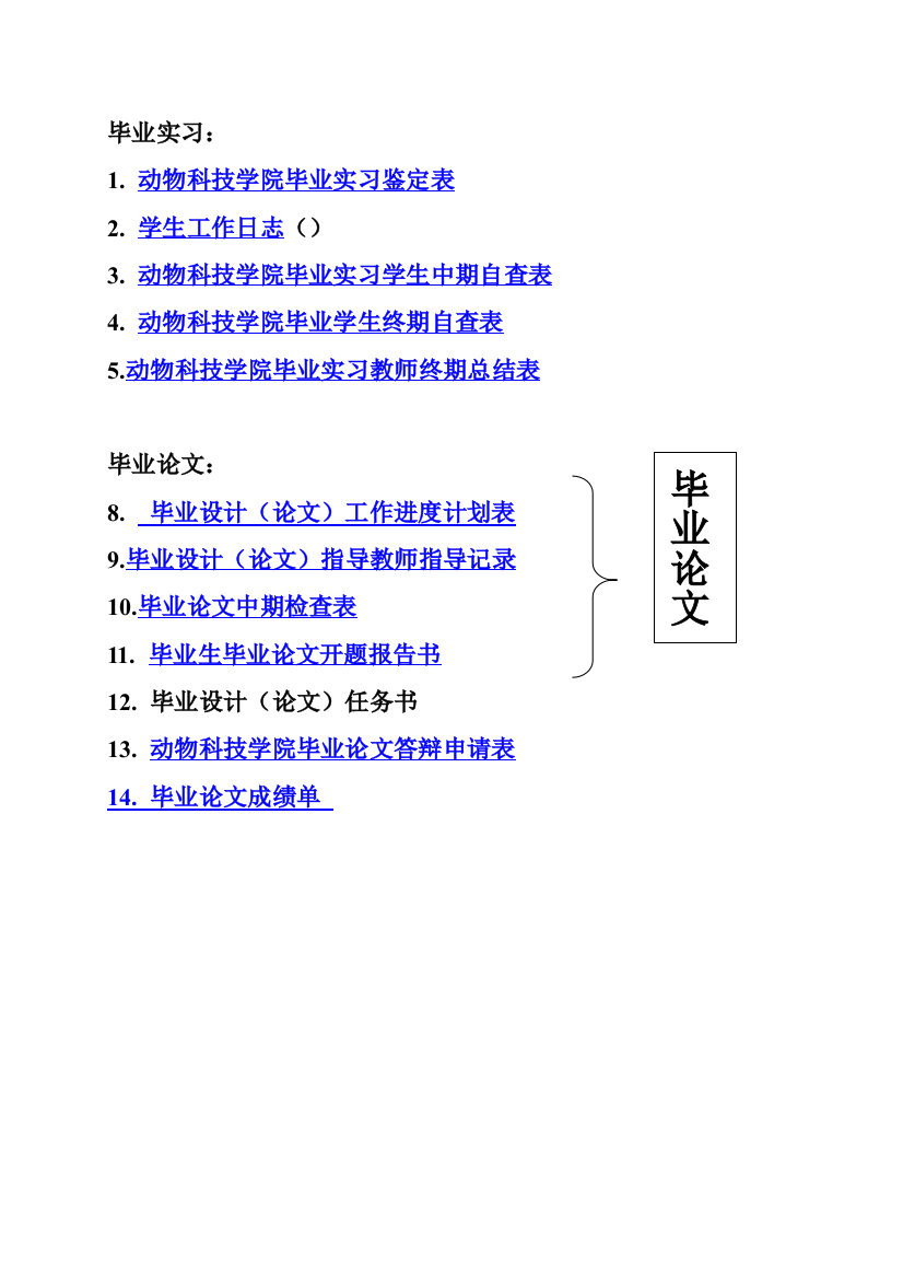 毕业论文及毕业实习表格