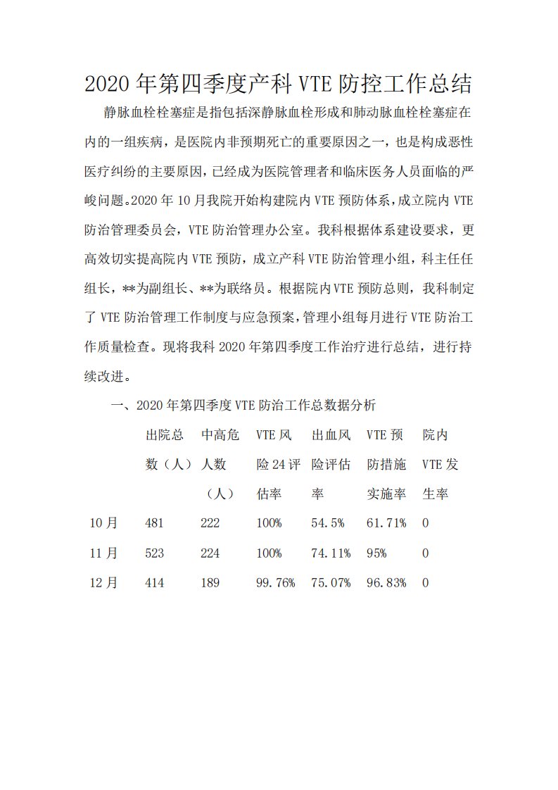 医院VTE防控工作季度总结表