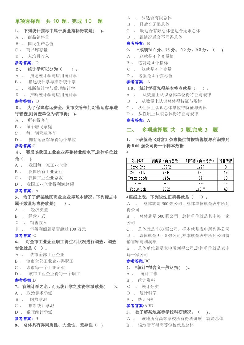 统计学概论(西南财经大学专升本)