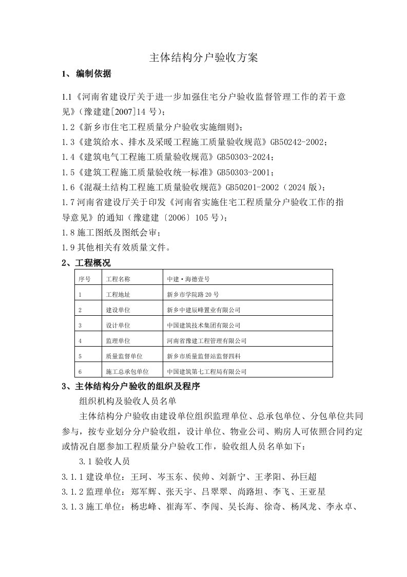 河南某小区主体结构分户验收方案