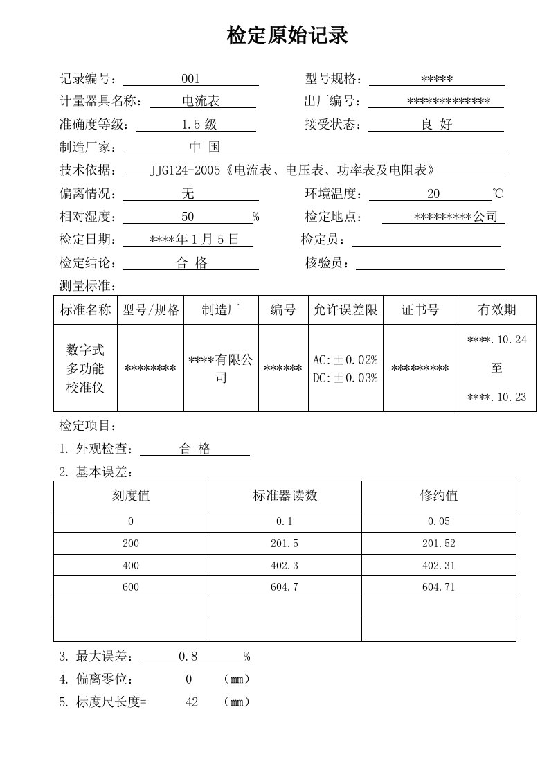 电流表检定记录