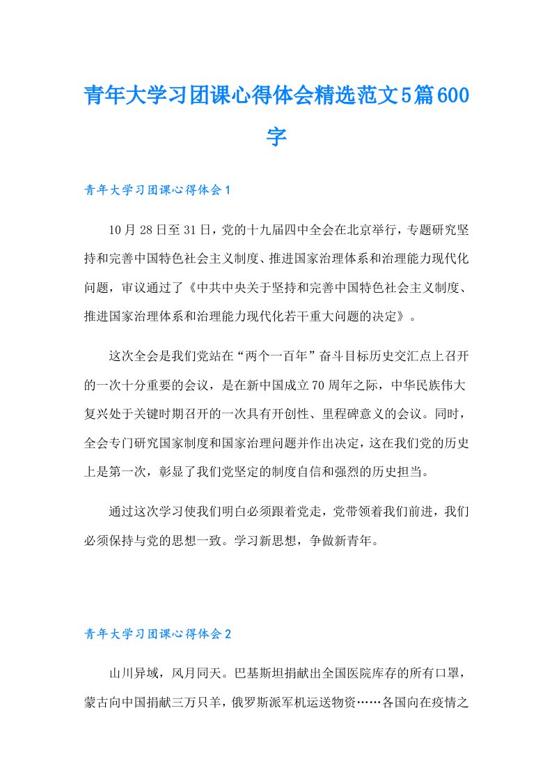 青年大学习团课心得体会精选范文5篇600字