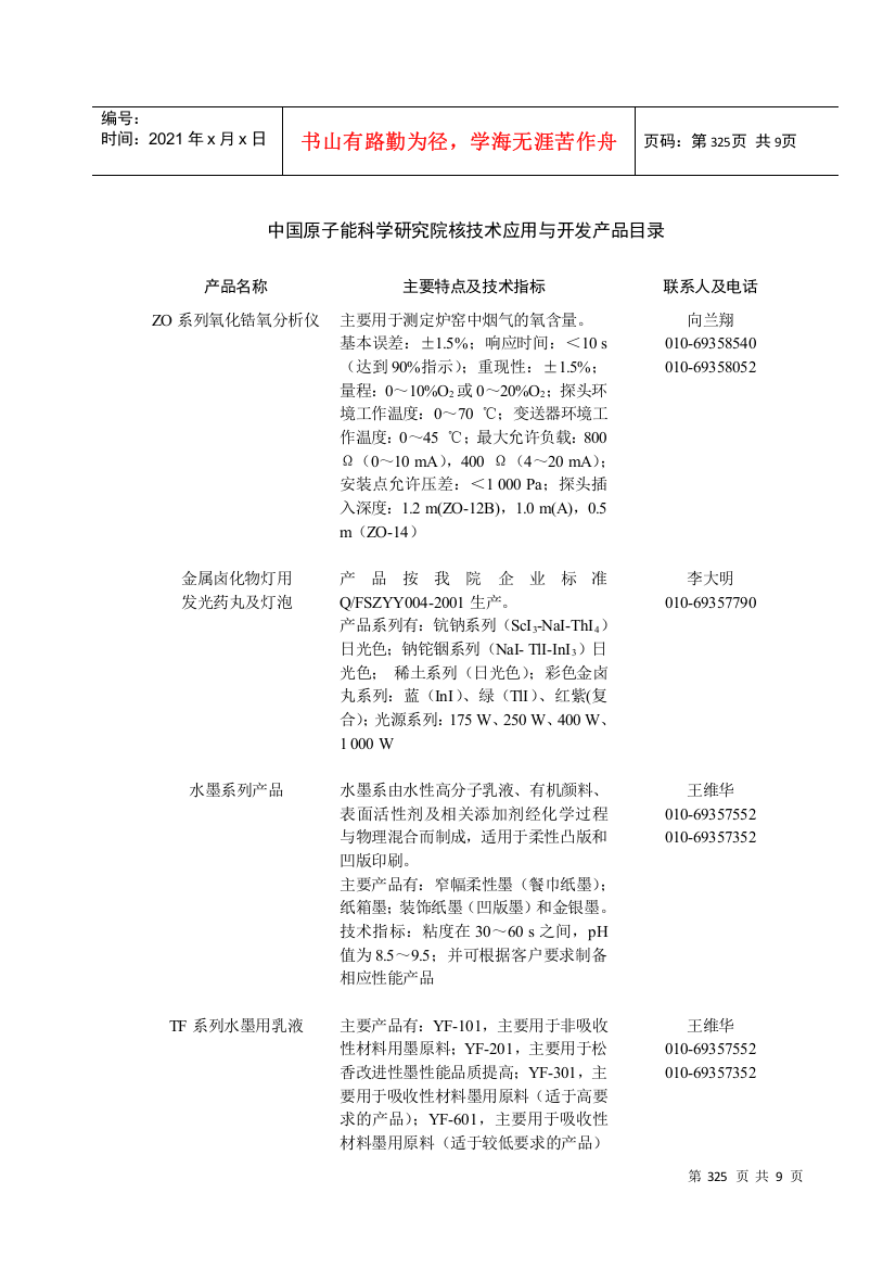 中国原子能科学研究院核技术应用产品目录