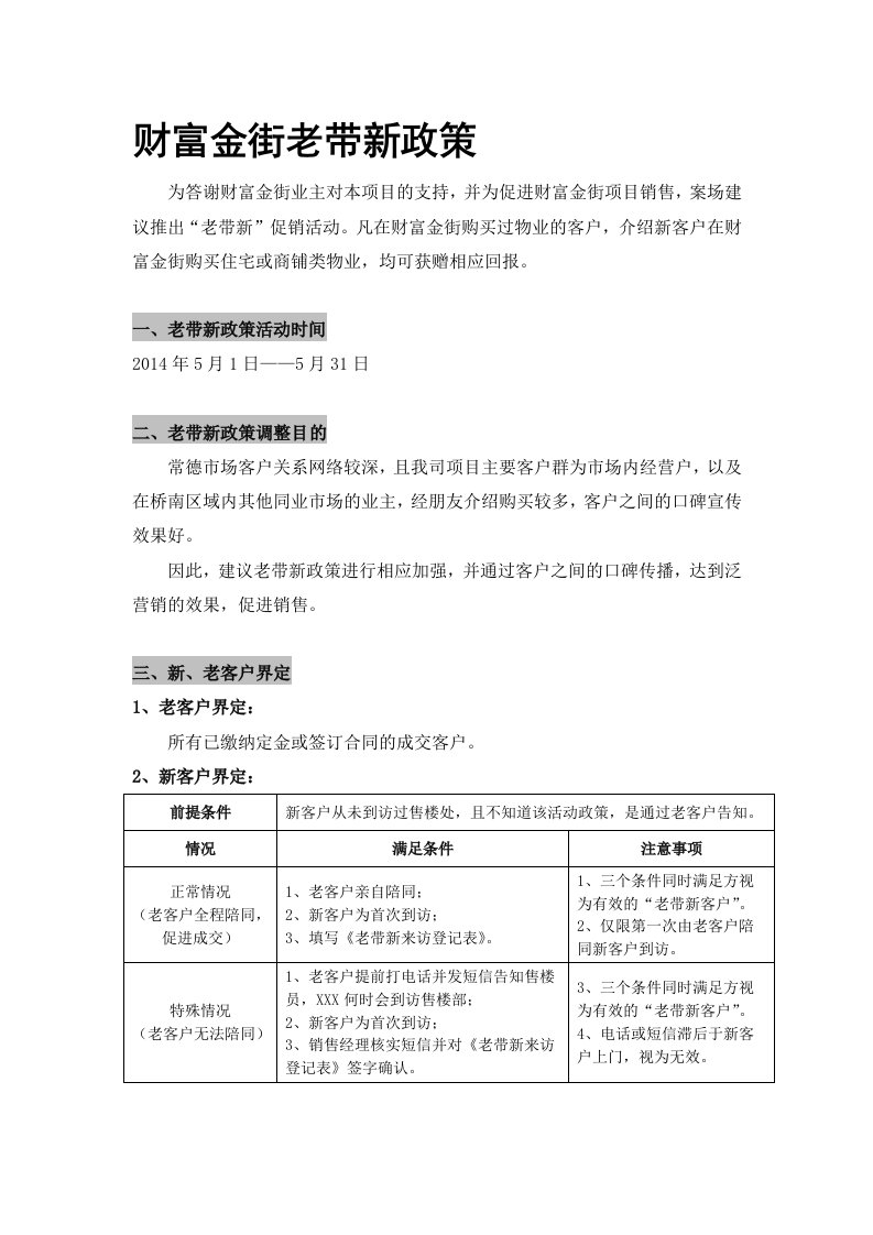 房地产楼盘老带新政策及相关表格