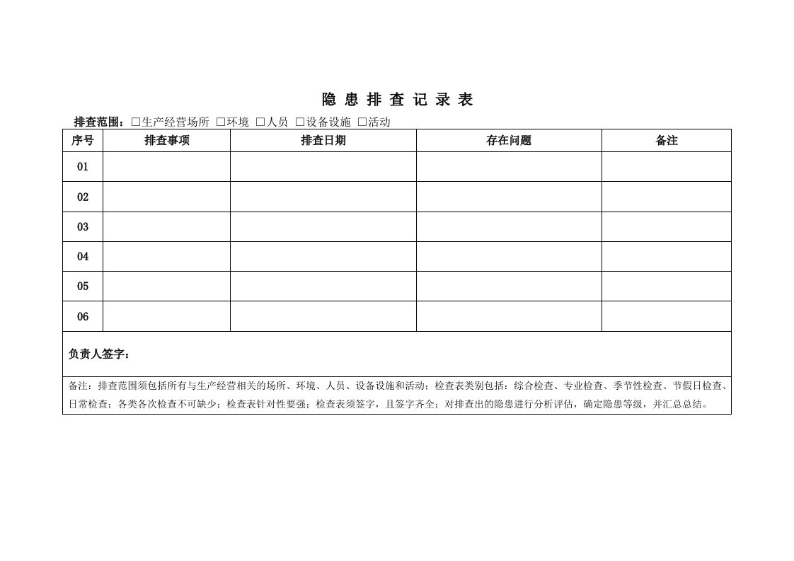 隐患排查记录及表单