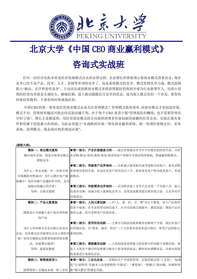 商业模式-北京大学中国CEO商业赢利模式