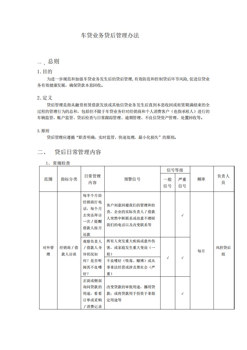 车贷业务贷后管理办法