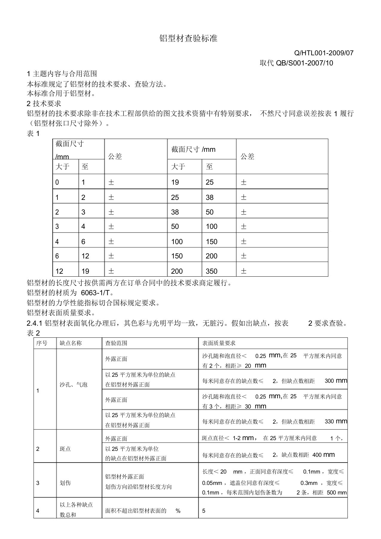 铝型材检验标准