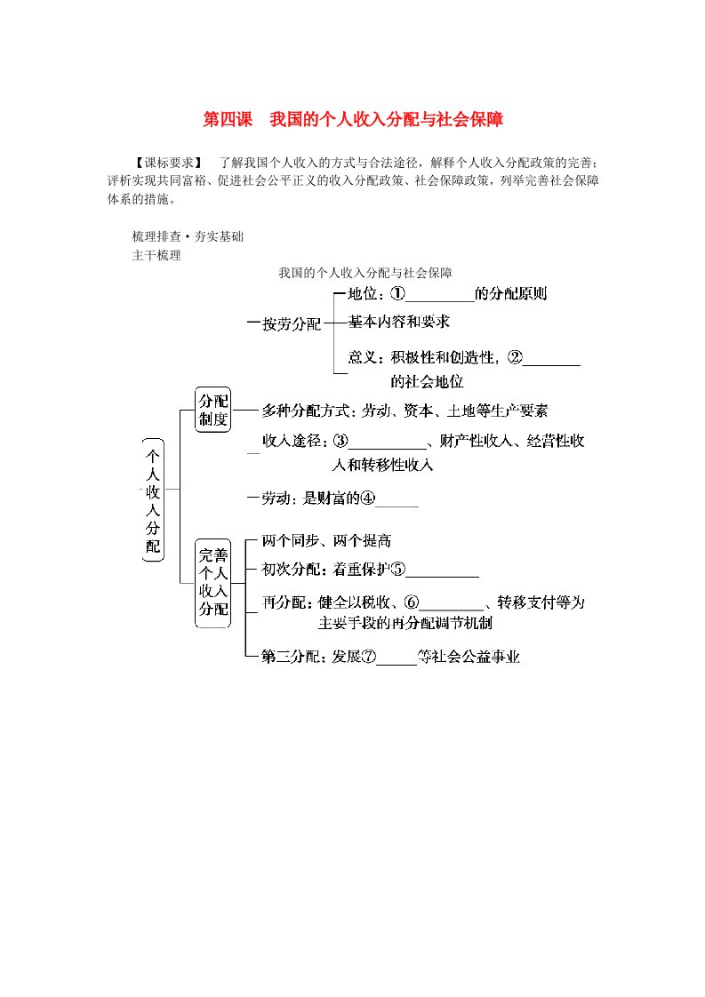 2024版新教材高考政治全程一轮总复习必修2第二单元经济发展与社会进步第四课我国的个人收入分配与社会保障学生用书