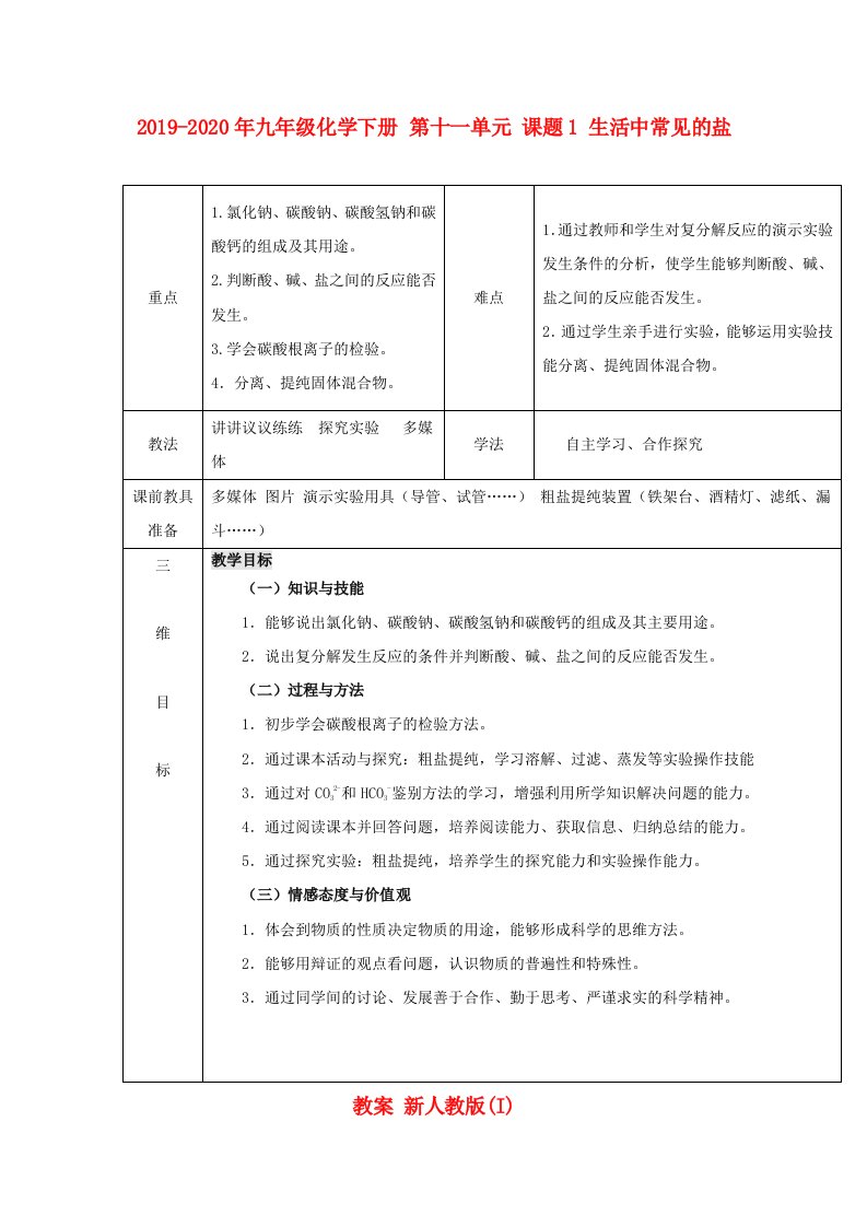 2019-2020年九年级化学下册