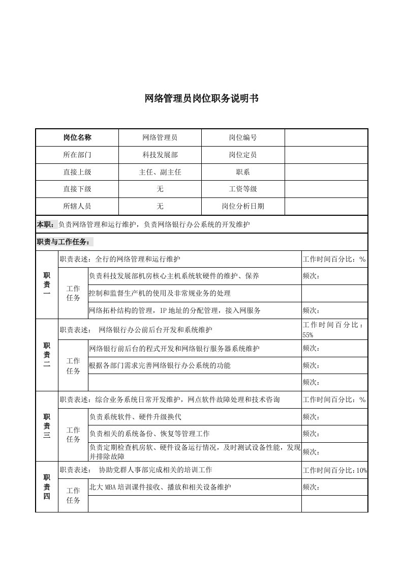 科技发展部网络管理员岗位职责