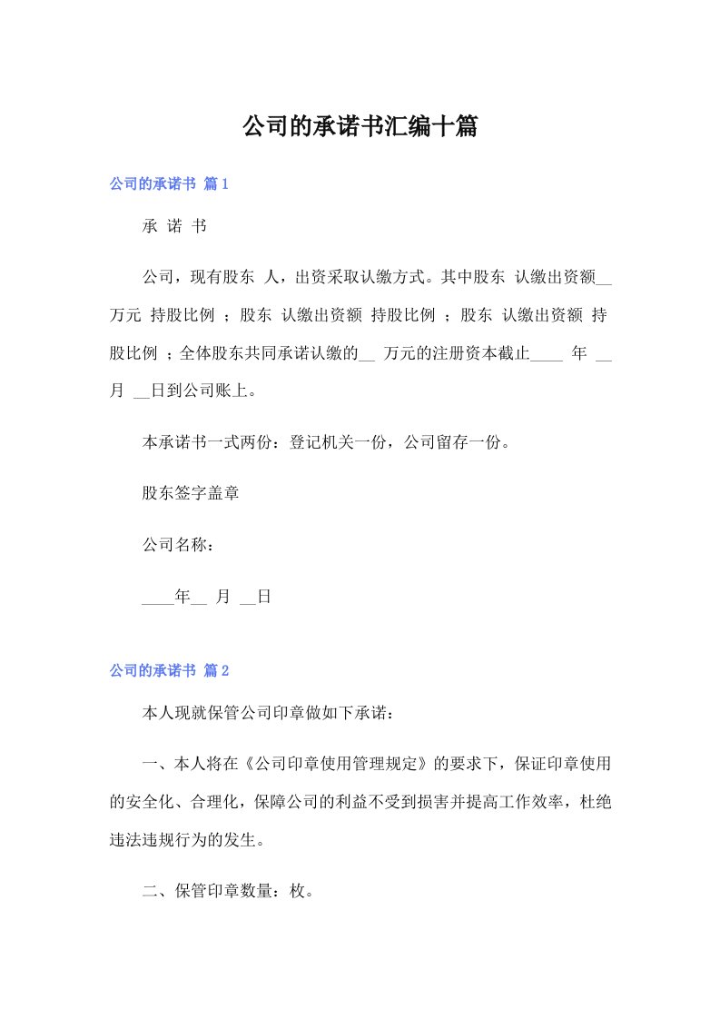 公司的承诺书汇编十篇