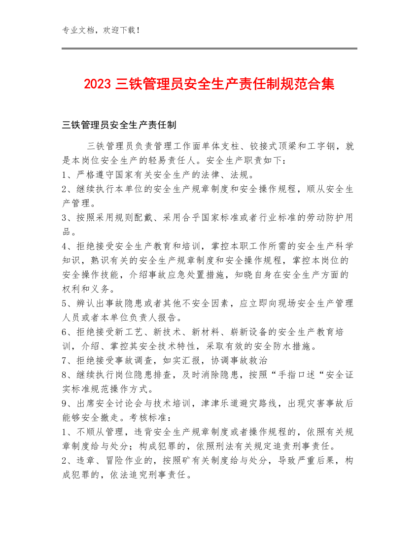 2023三铁管理员安全生产责任制规范合集