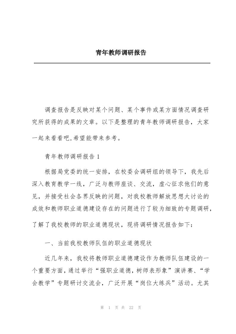 青年教师调研报告