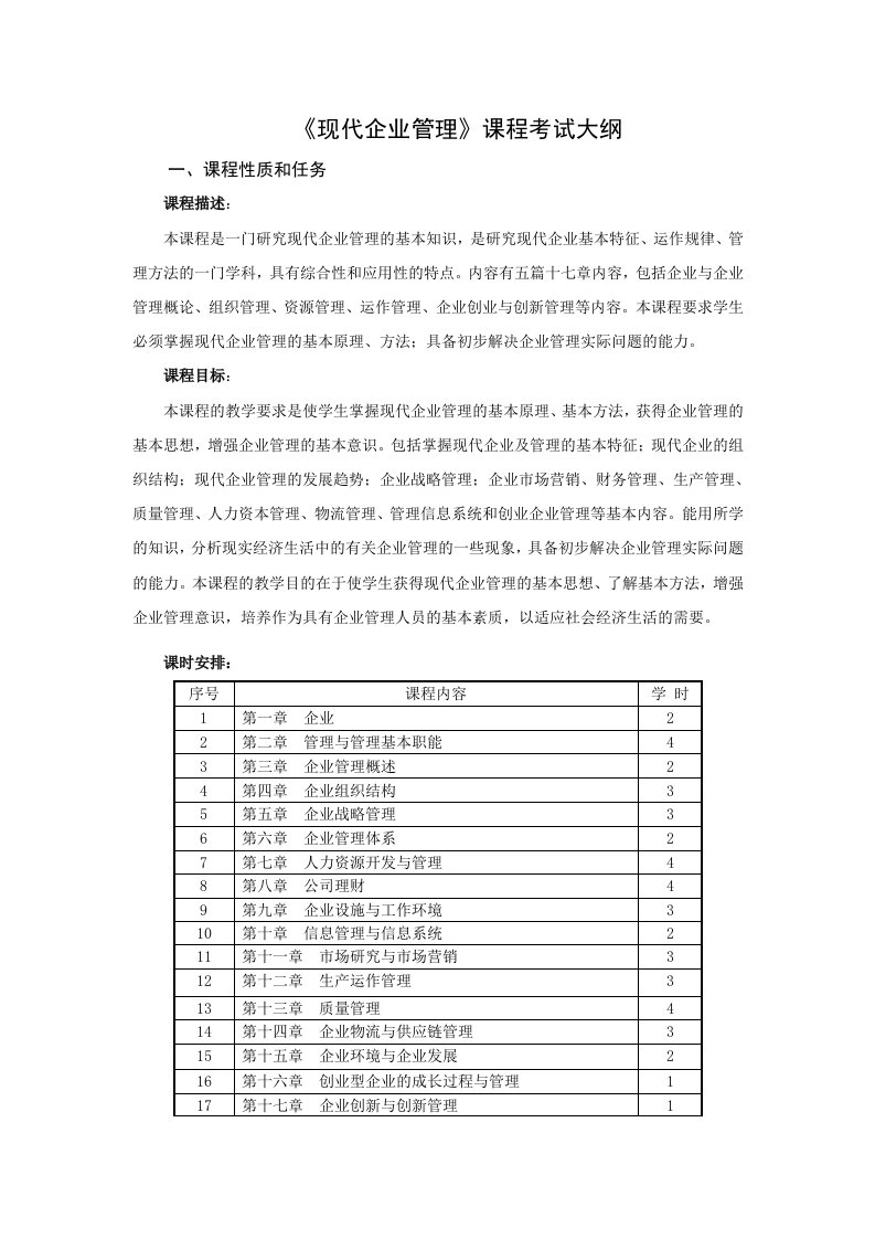 《现代企业管理》教学大纲