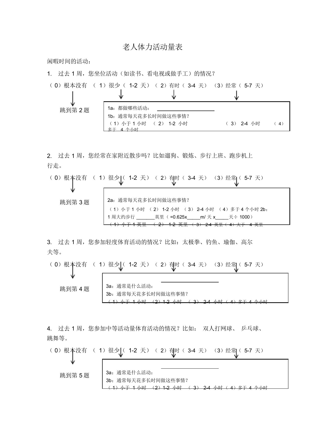 老年人体育活动量表PhysicalActivityScalefortheElderly(PASE)