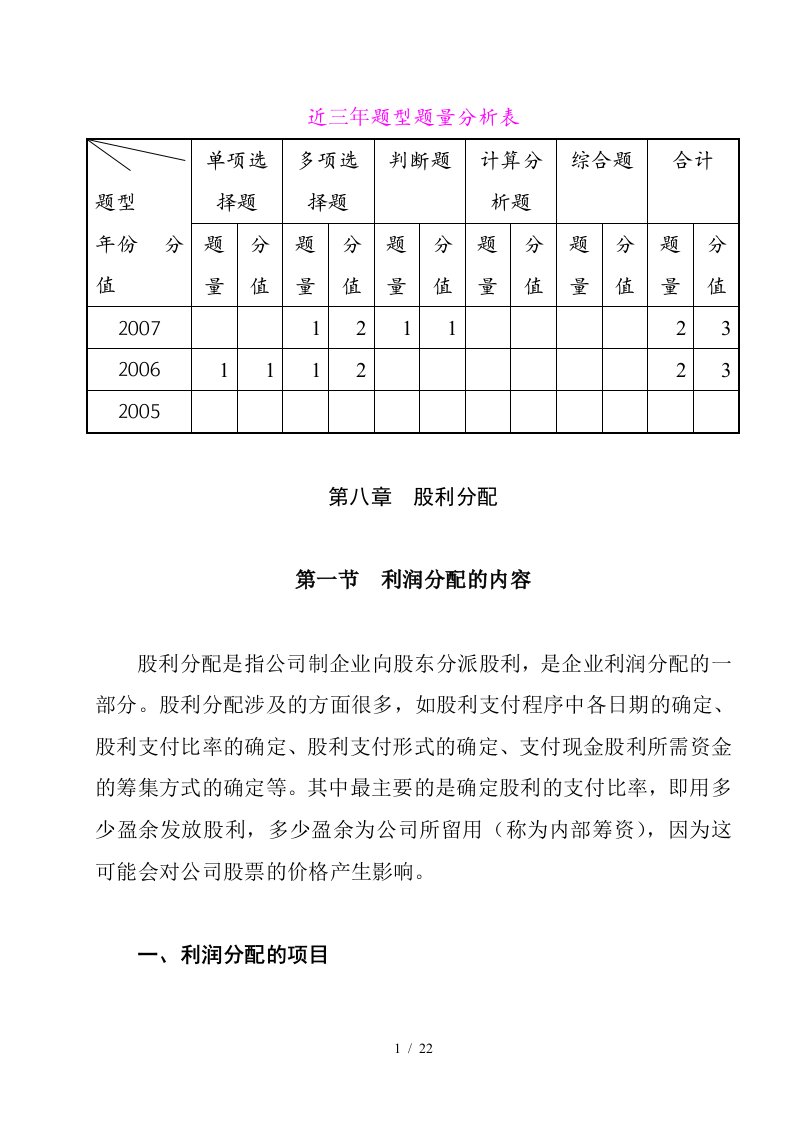 股利分配的内容及项目