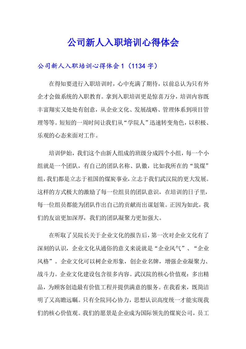 公司新人入职培训心得体会（可编辑）