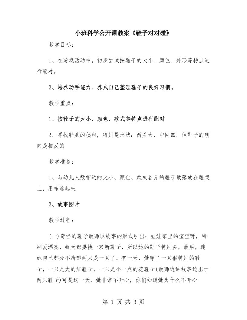 小班科学公开课教案《鞋子对对碰》