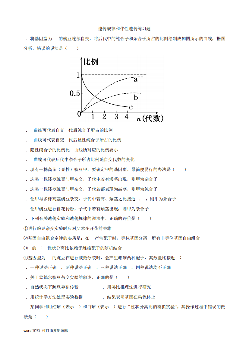 遗传规律和伴性遗传练习题