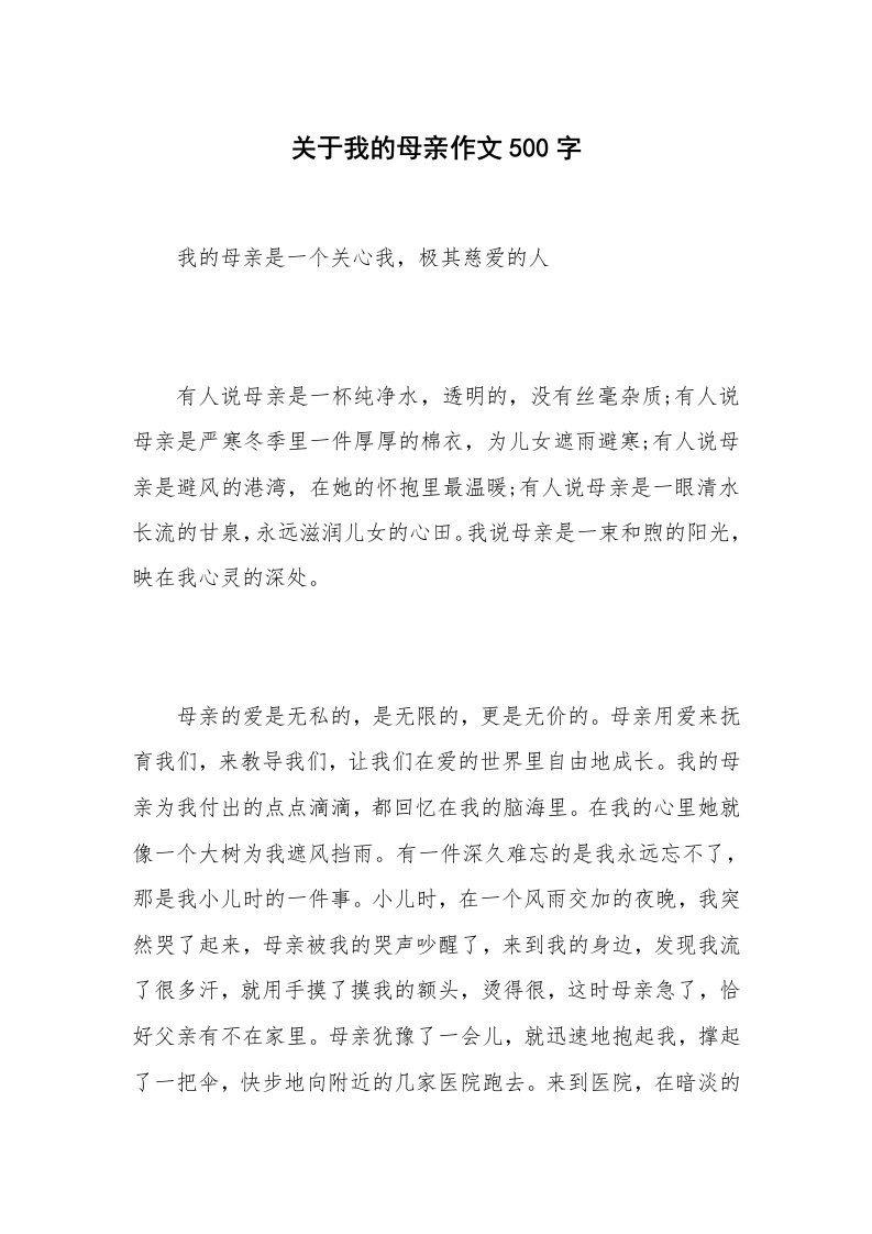 关于我的母亲作文500字