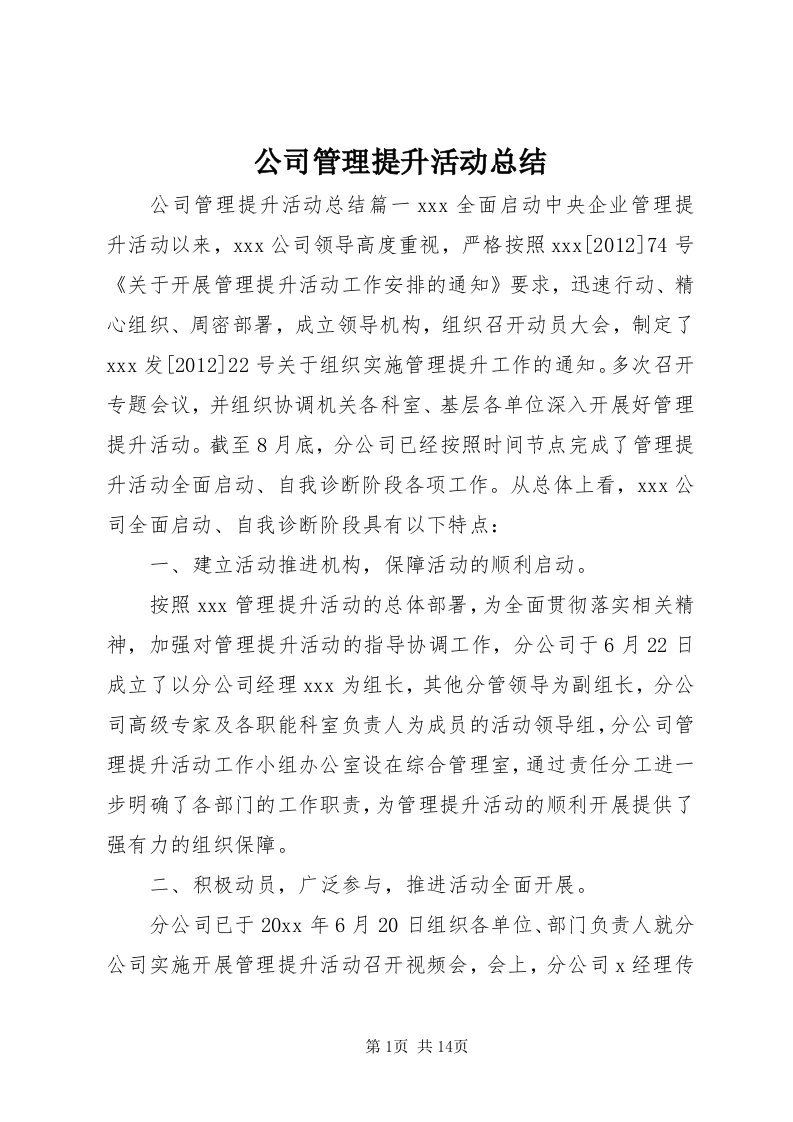 公司管理提升活动总结