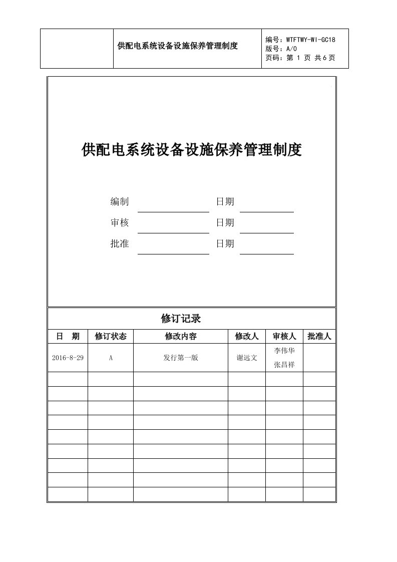 供配电系统设备设施维修保养管理制度