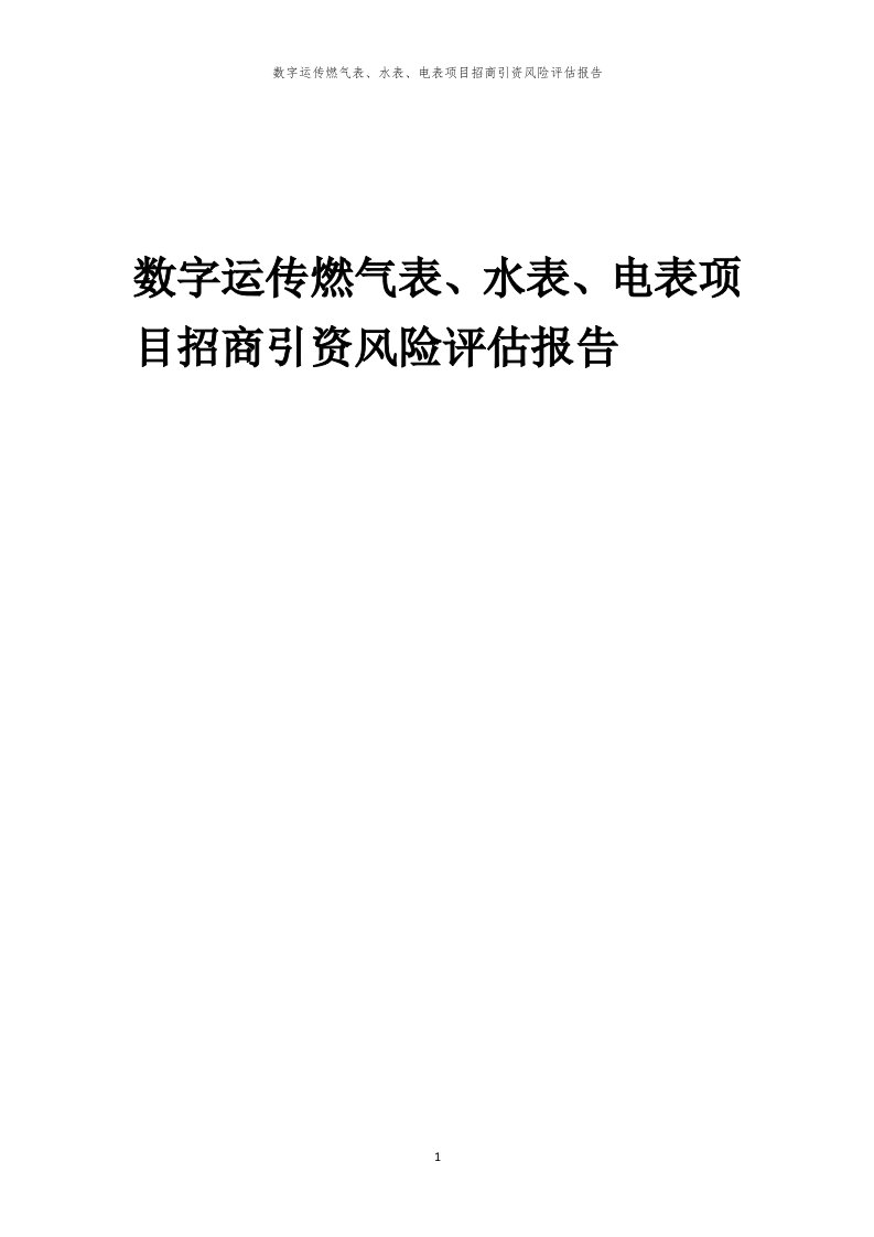 数字运传燃气表、水表、电表项目招商引资风险评估报告