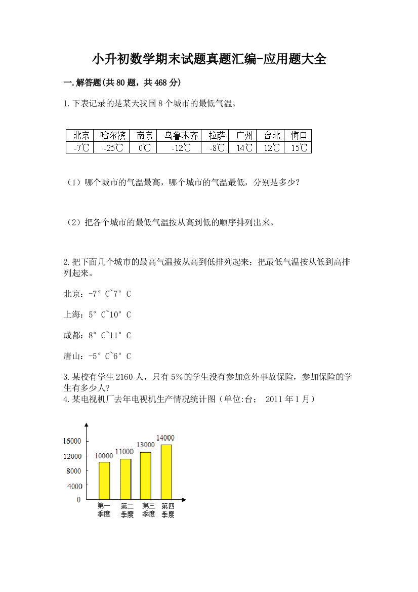 小升初数学期末试题真题汇编-应用题大全附参考答案(模拟题)