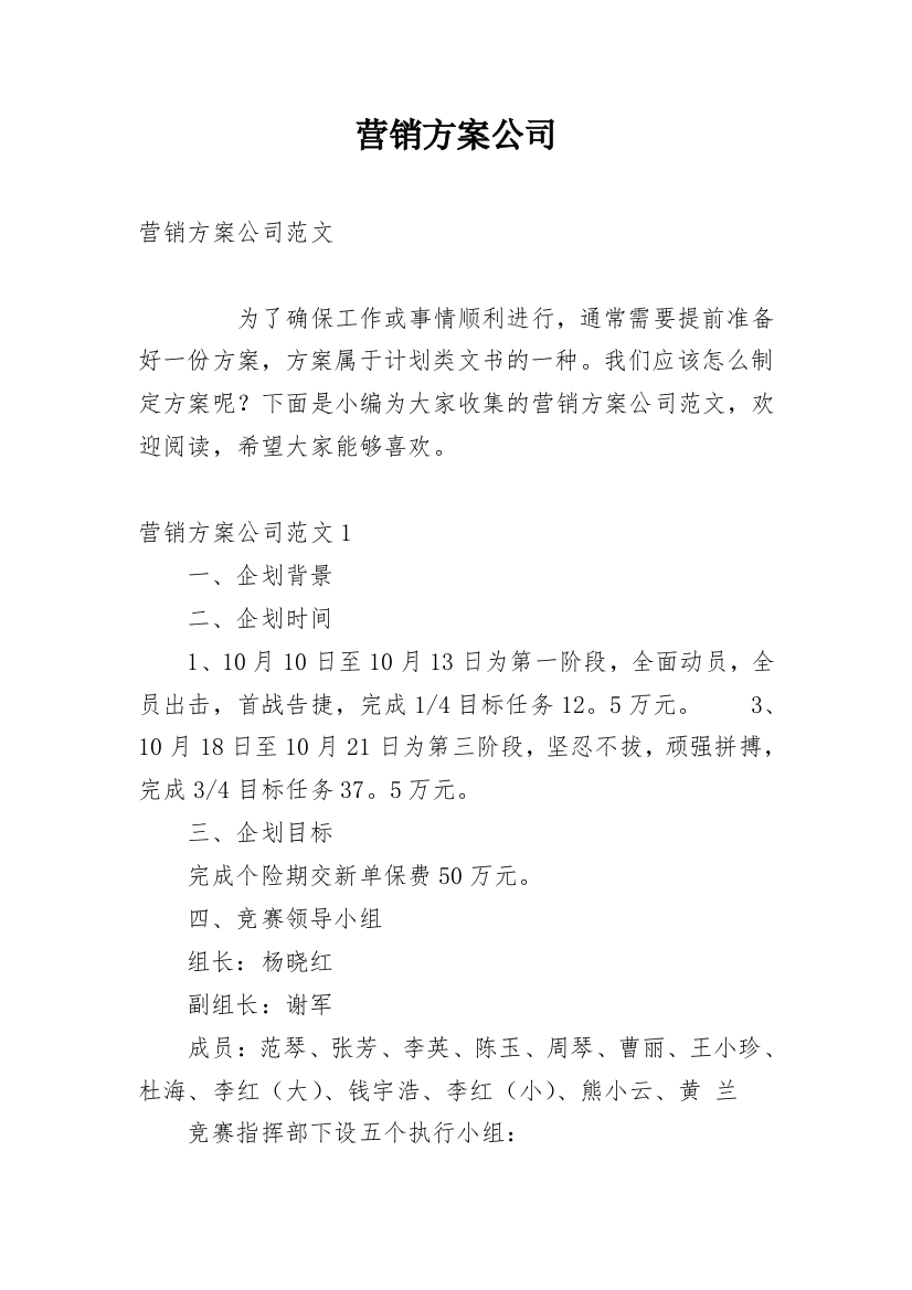 营销方案公司