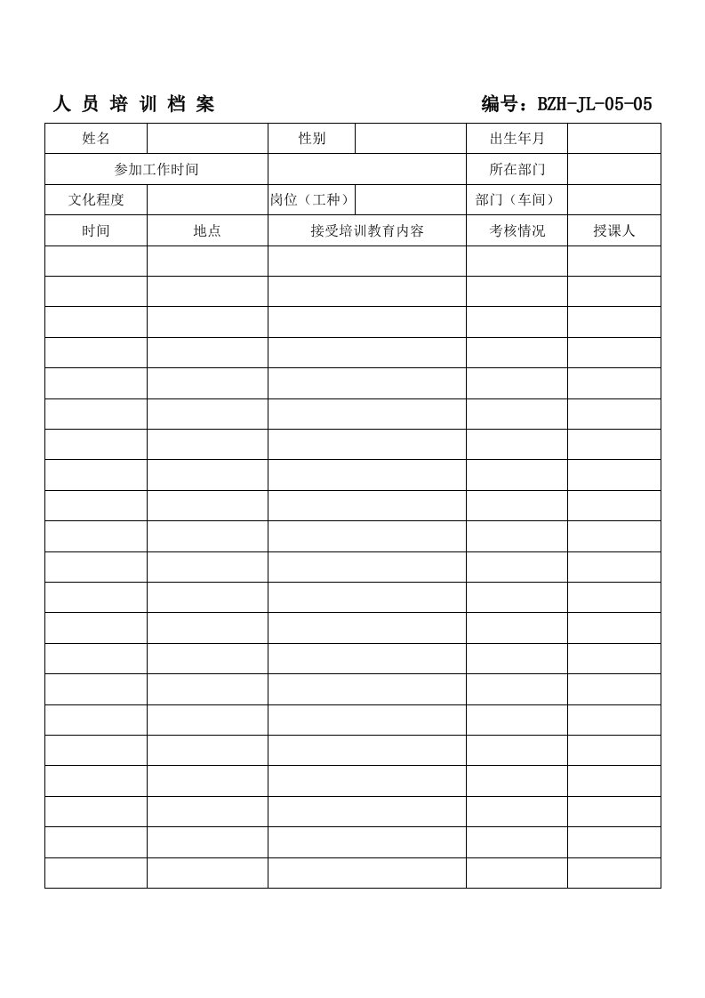 精品文档-人员培训档案