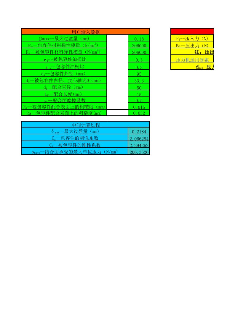 过盈配合压入力与压出力计算