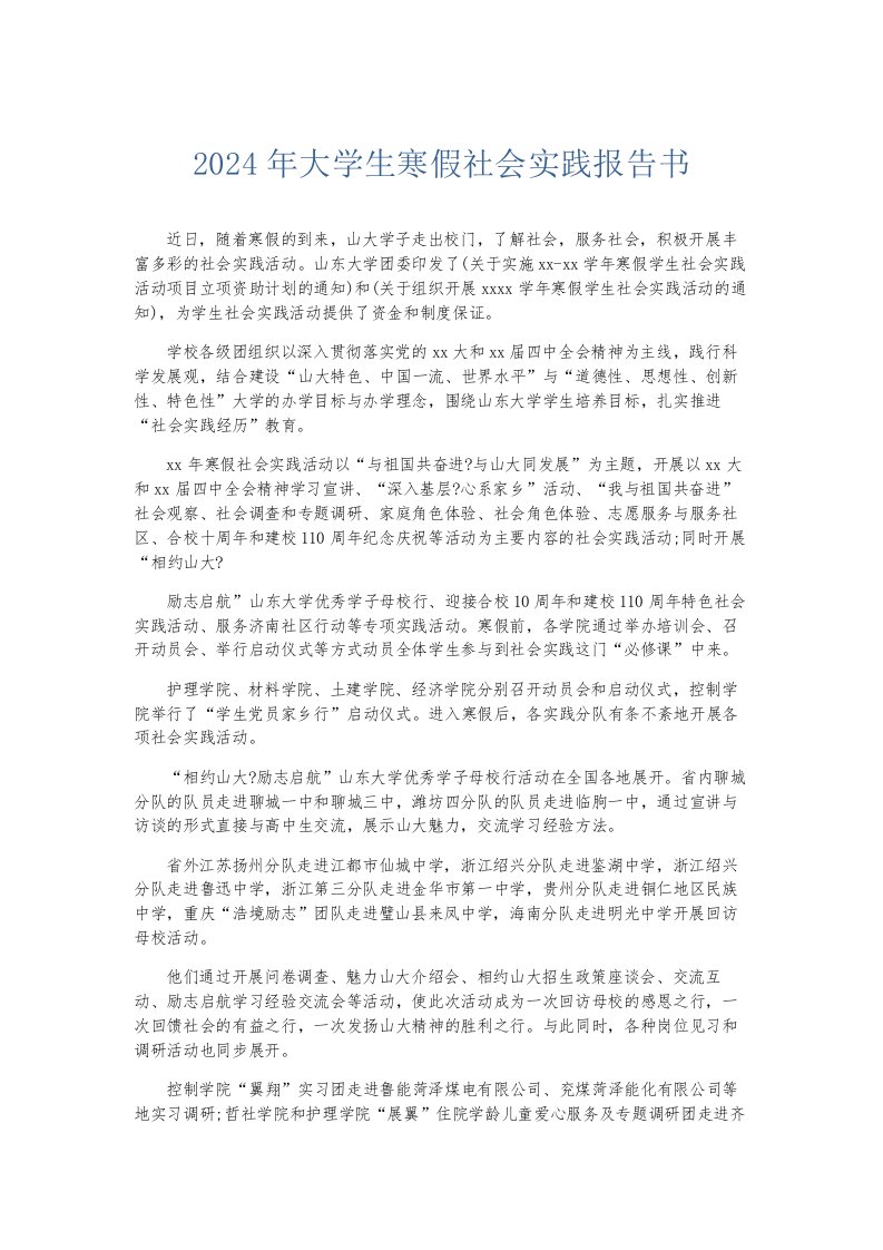 总结报告2024年大学生寒假社会实践报告书002