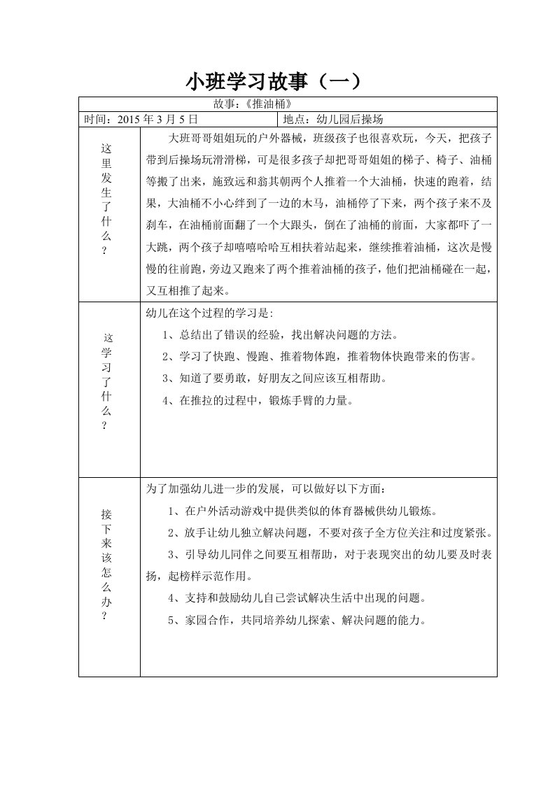 幼儿园小班下学期学习故事