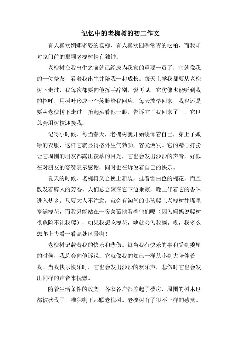 记忆中的老槐树的初二作文