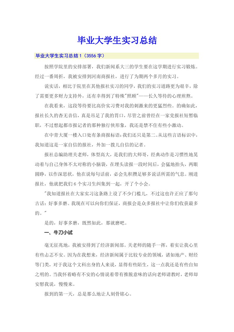 毕业大学生实习总结