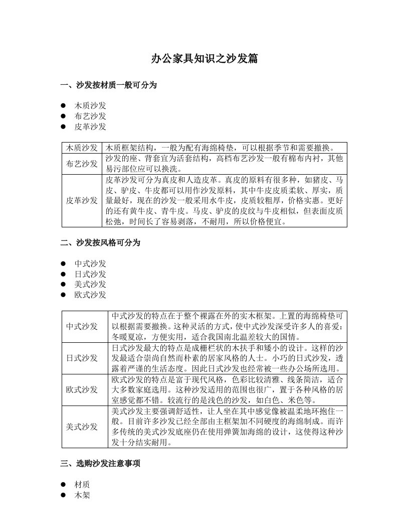 办公家具知识之沙发篇