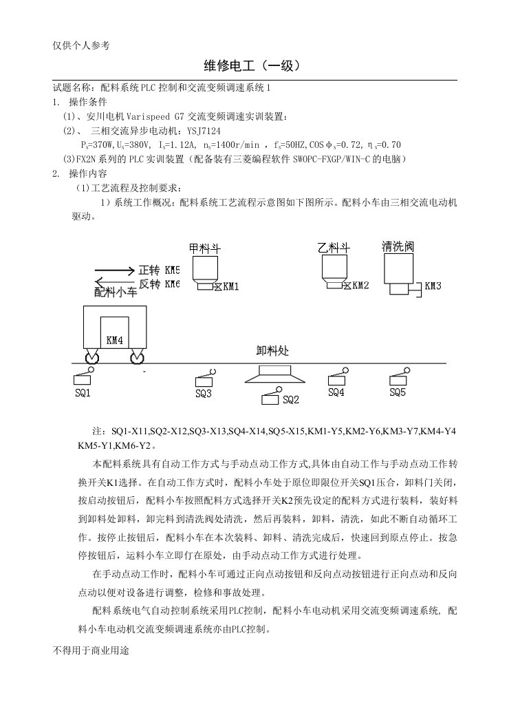 上海高级技师考试试题-配料系统PLC控制和交流变频调速控制系统