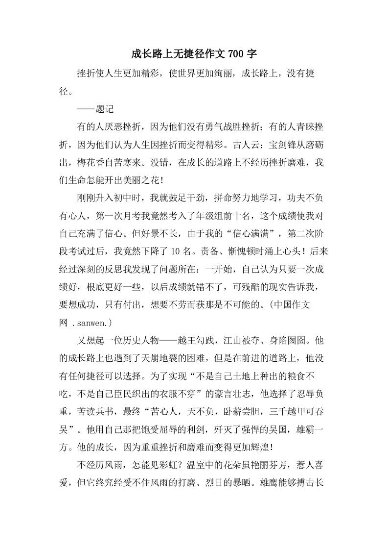 成长路上无捷径作文700字