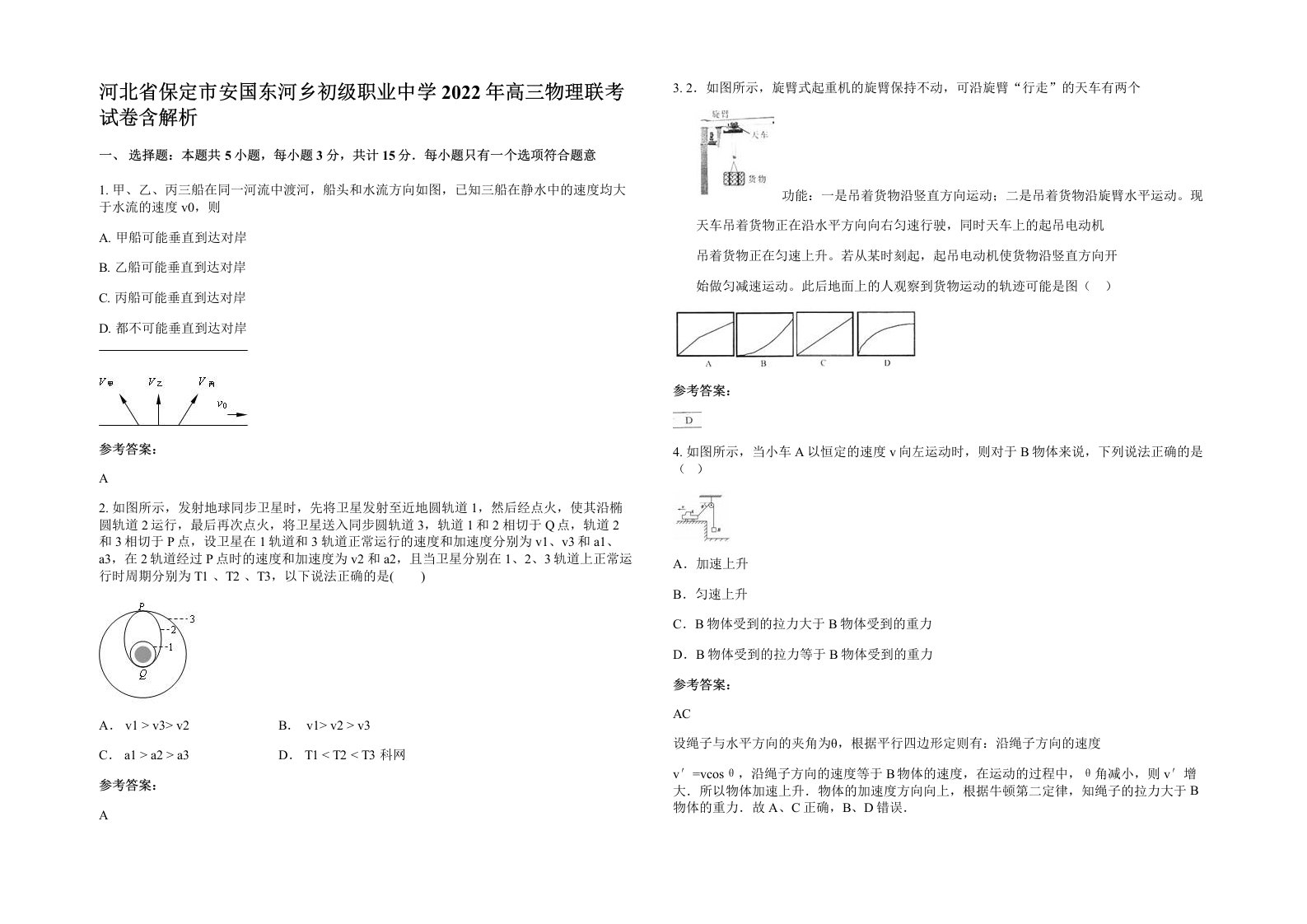 河北省保定市安国东河乡初级职业中学2022年高三物理联考试卷含解析