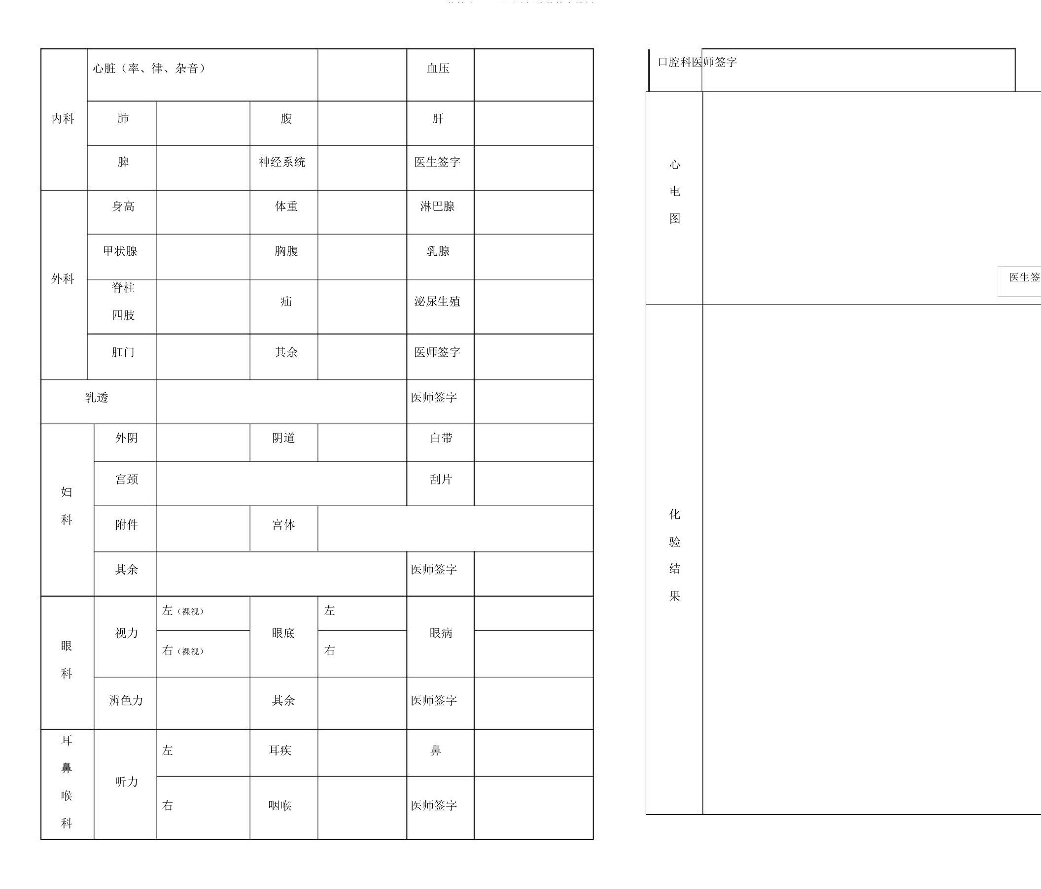 体检表--三甲医院标准体检表模板