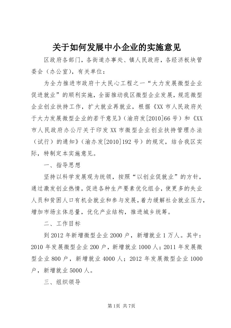 3关于如何发展中小企业的实施意见