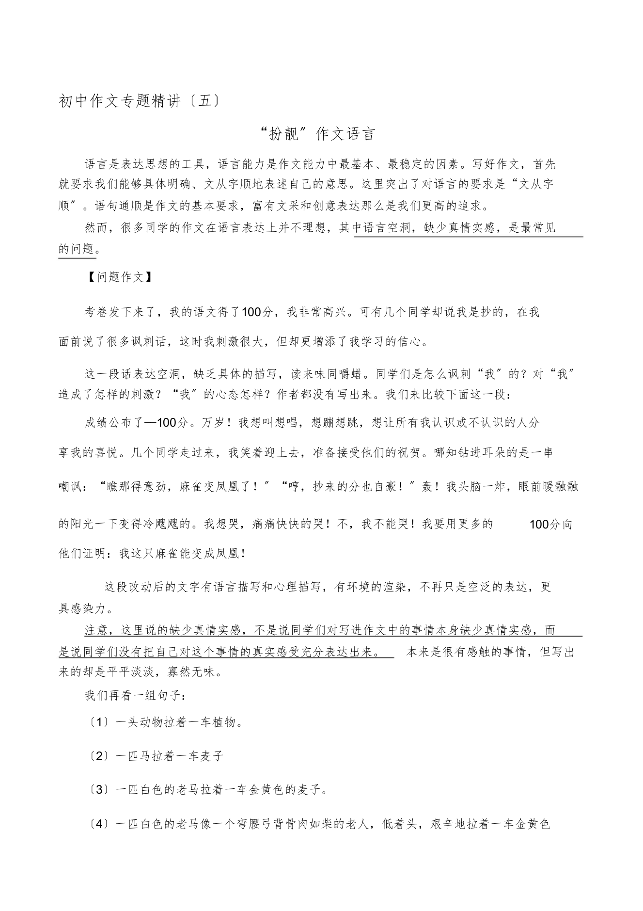 初中作文专题精讲(五)“扮靓”作文语言