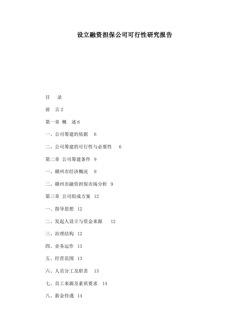 设立融资担保公司可行性研究报告