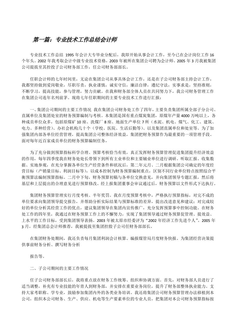 专业技术工作总结会计师[修改版]