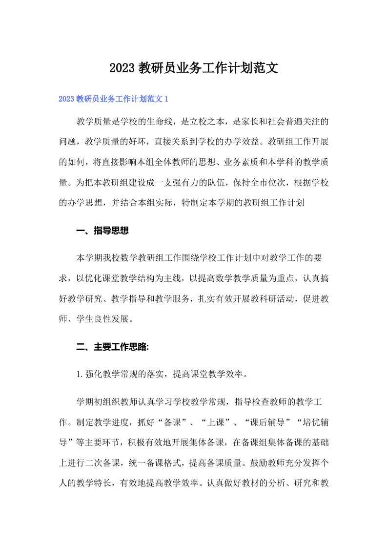 2023教研员业务工作计划范文